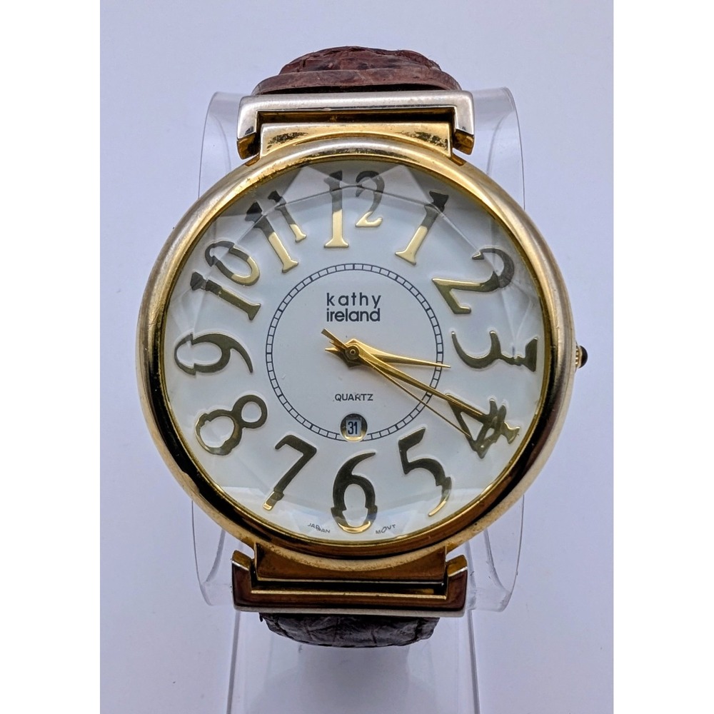 VTG Kathy Ireland GoldTone Brown Braided Leather Band Womens Watch New battery